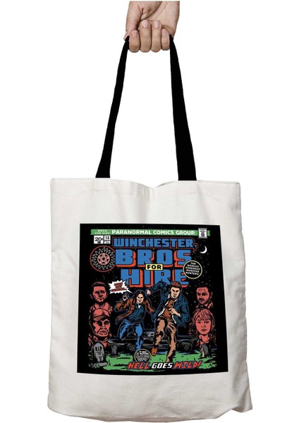 Siyah Kulplu Winchester Bros Hire Supernatural Yıkanabilir Okul Omuz Çanta