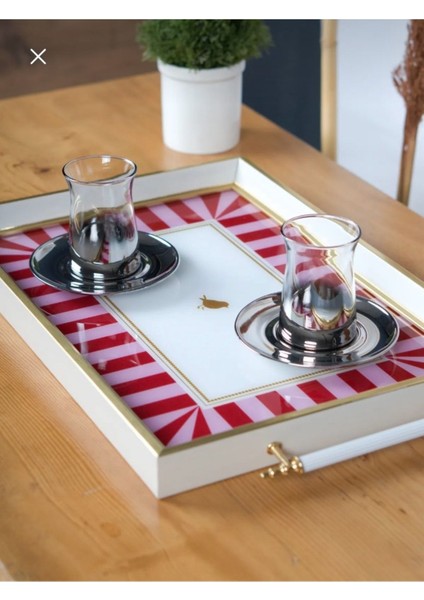 Kırmızı 6 Kişilik Cam Çerçeli Sunum Tepsisi, Love Bird Şık Tasarım fiyatları