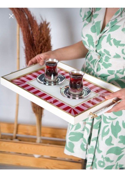 Kırmızı 6 Kişilik Cam Çerçeli Sunum Tepsisi, Love Bird Şık Tasarım modelleri