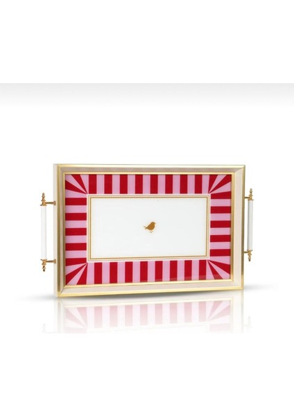 Kırmızı 6 Kişilik Cam Çerçeli Sunum Tepsisi, Love Bird Şık Tasarım fırsatları