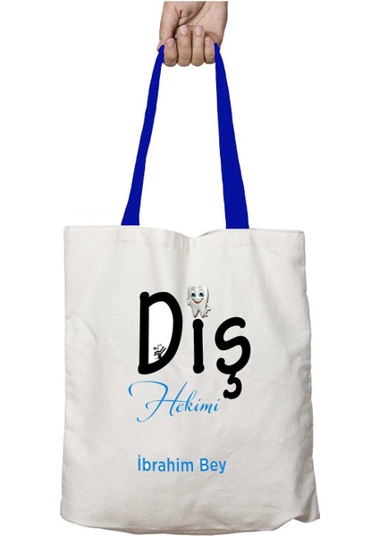 Mavi Kulplu Kişiye Özel Diş Hekimi Diiş Yıkanabilir Omuz Çanta