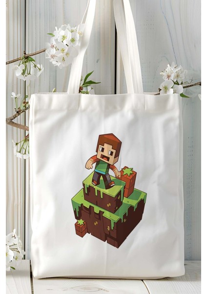 Minecraft Oyun Baskılı Bez Çanta Omuz Çantası Model 5