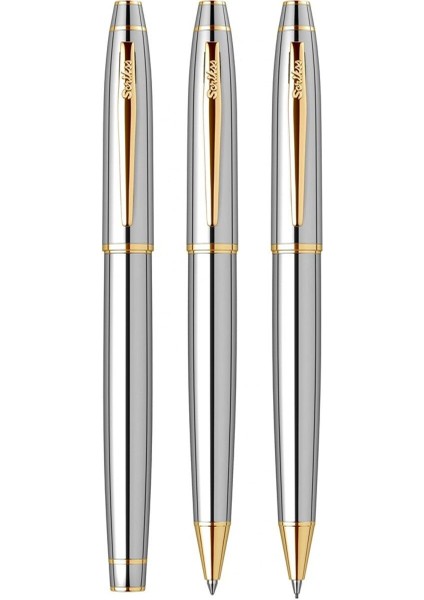 & WizDesign 35 Dolmakalem + Tükenmezkalem + Versatil Üçlü Set Gold Krom (Ömür Boyu Garantili - Lüks Kutulu - İsme Özel Tasarım) modelleri