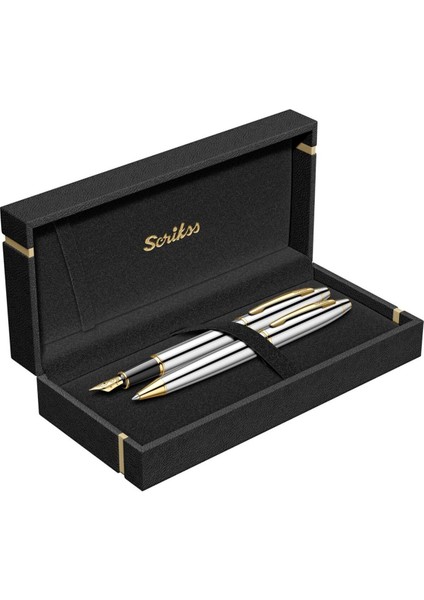 & WizDesign 35 Dolmakalem + Tükenmezkalem Ikili Set Gold Krom (Ömür Boyu Garantili - Lüks Kutulu - İsme Özel Tasarım)