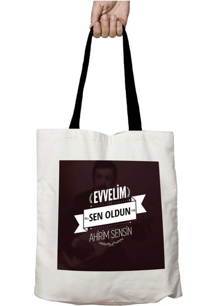 Siyah Kulplu Evvelim Sen Oldun Ahirim Sensin Yıkanabilir Okul Omuz Çanta