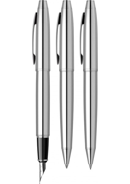 & WizDesign 35 Dolmakalem + Tükenmezkalem + Versatil Üçlü Set Krom (Ömür Boyu Garantili - Lüks Kutulu - İsme Özel Tasarım) modelleri