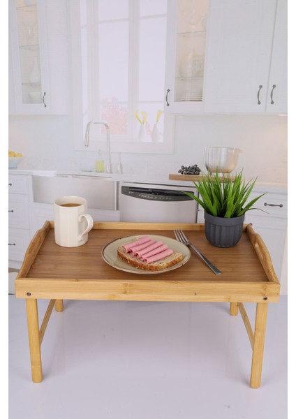 Bambu Katlanır Tepsi, Ayaklı, 50X30X21CM, Şık ve Pratik Tasarım