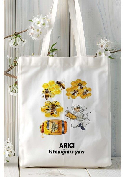 Arıcı Arı Baskılı Bez Omuz Çantası Kişiye Özel Model 4