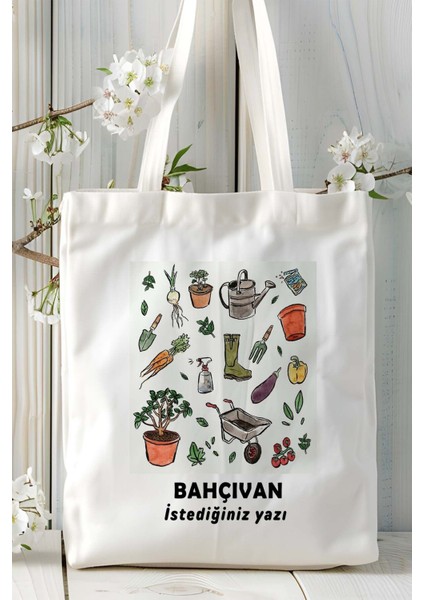 Bahçıvan Baskılı Bez Omuz Çantası Kişiye Özel Model 21