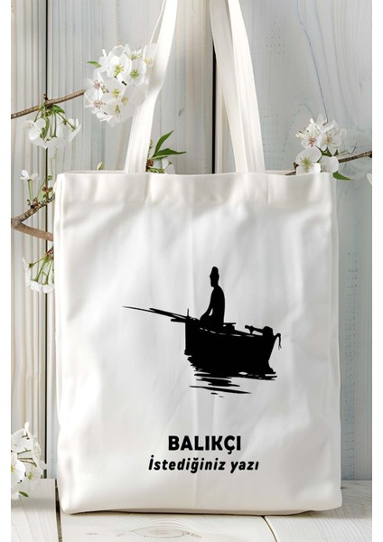 Balıkçı Baskılı Bez Omuz Çantası Kişiye Özel Model 11