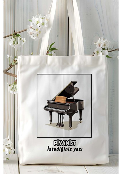Piyanist Baskılı Bez Omuz Çantası Kişiye Özel Model 7