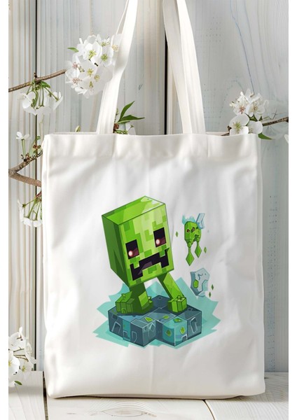 Minecraft Oyun Baskılı Bez Çanta Omuz Çantası Model 8