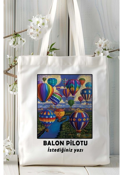 Balon Pilotu Baskılı Bez Omuz Çantası Kişiye Özel Model 2