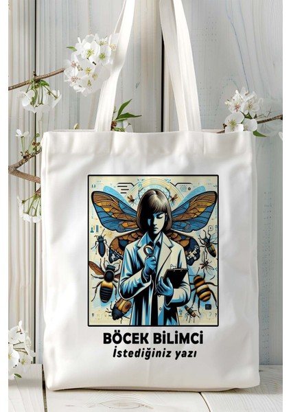Böcek Bilimci Baskılı Bez Omuz Çantası Kişiye Özel Model 4