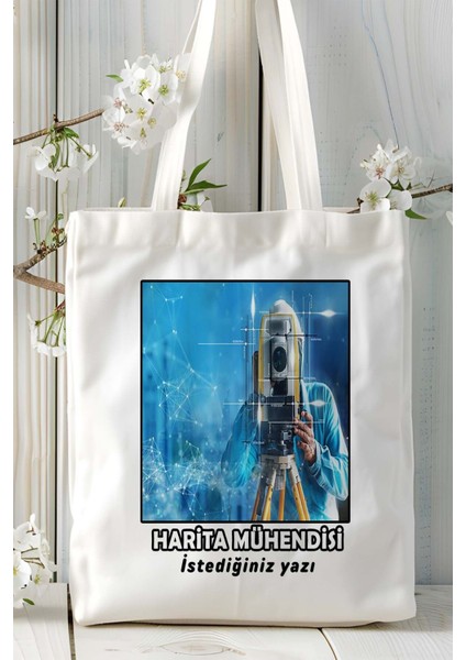 Harita Mühendisi Baskılı Bez Omuz Çantası Kişiye Özel Model 6
