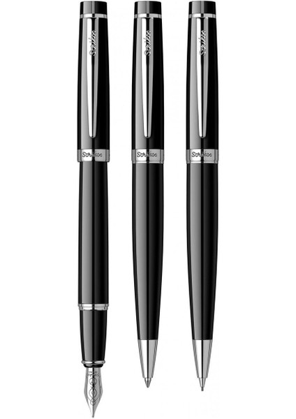 & WizDesign 38 Dolmakalem + Tükenmezkalem + Versatil Üçlü Set Siyah Krom (Ömür Boyu Garantili - Lüks Kutulu - İsme Özel Tasarım)