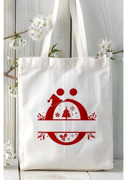 Ö Harfi Yeni Yıl Noel Yeniyıl Isimli Baskılı Bez Omuz Çantası Çift Taraflı Kişiye Özel Model 18