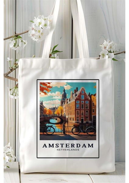 Amsterdam Baskılı Bez Çanta Omuz Çantası Kişiye Özel Desen 3
