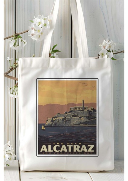 Alcatraz Baskılı Bez Çanta Omuz Çantası Kişiye Özel Desen