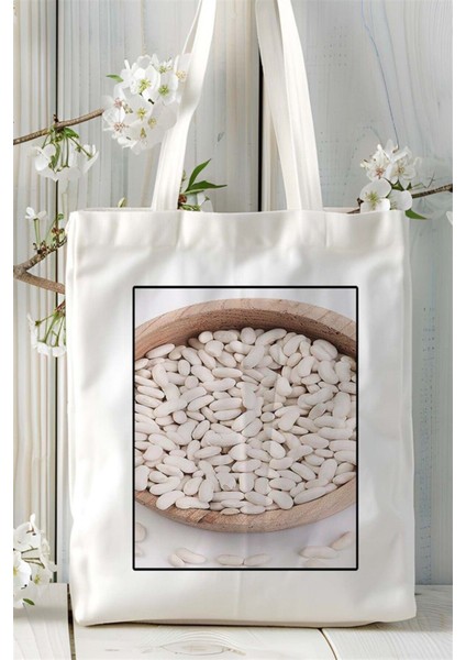 Fasülye Baskılı Bez Çanta Omuz Çantası Kişiye Özel Desen 5