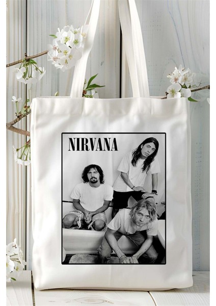 Nirvana Baskılı Bez Çanta Omuz Çantası Kişiye Özel Desen 1