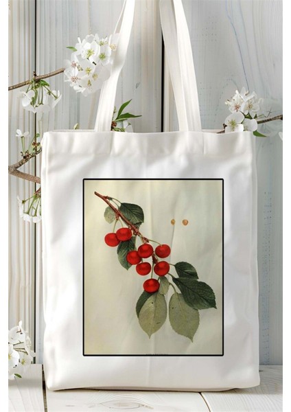 Vişne Baskılı Bez Çanta Omuz Çantası Kişiye Özel Desen 1