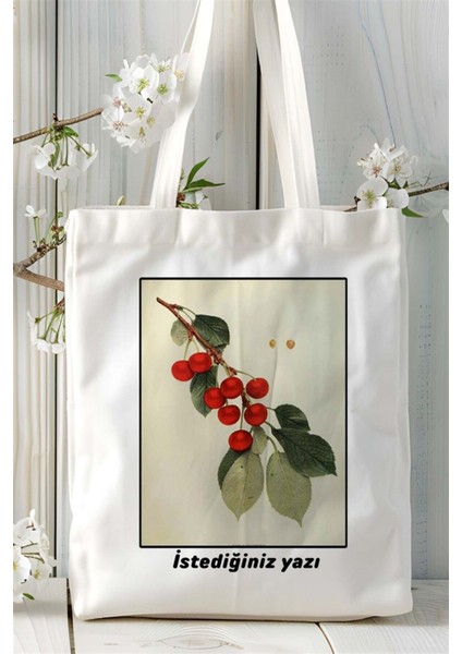 Vişne Baskılı Bez Çanta Omuz Çantası Kişiye Özel Desen 1 fiyatları