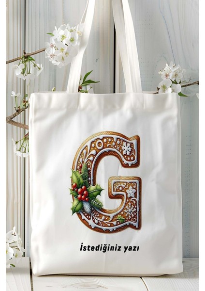 G Harfi Kurabiye Noel Yeniyıl Isimli Baskılı Bez Omuz Çantası Çift Taraflı Kişiye Özel Model 8 fiyatları