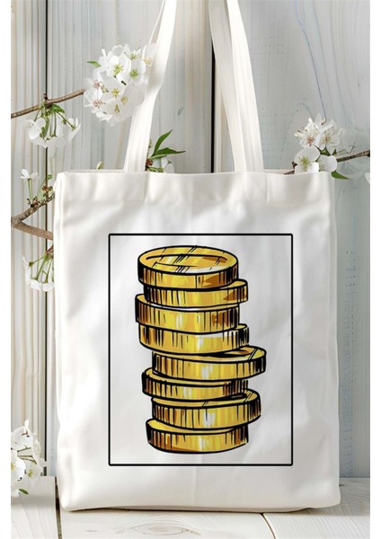 Altın Baskılı Bez Çanta Omuz Çantası Kişiye Özel Desen 1