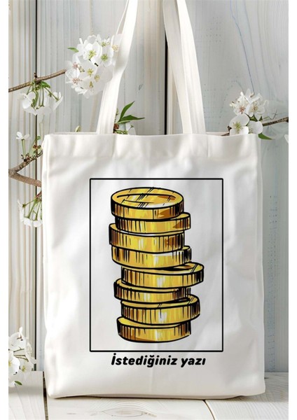 Altın Baskılı Bez Çanta Omuz Çantası Kişiye Özel Desen 1 fiyatları