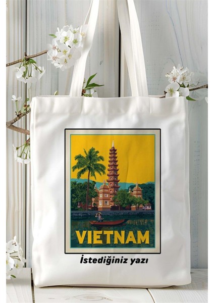 Vietnam Baskılı Bez Çanta Omuz Çantası Kişiye Özel Desen 2 fiyatları