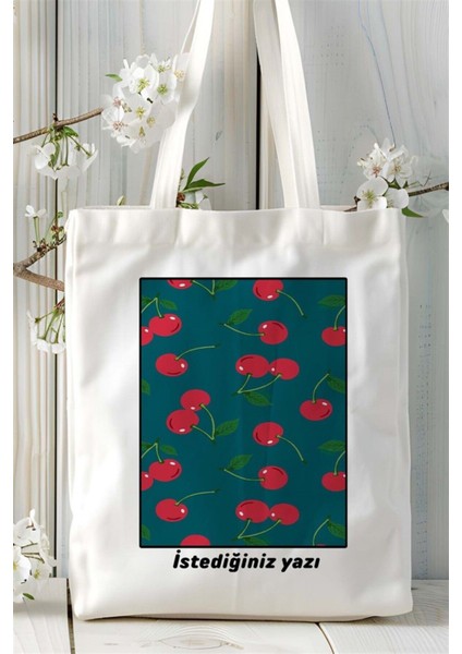 Vişne Baskılı Bez Çanta Omuz Çantası Kişiye Özel Desen 3 fiyatları