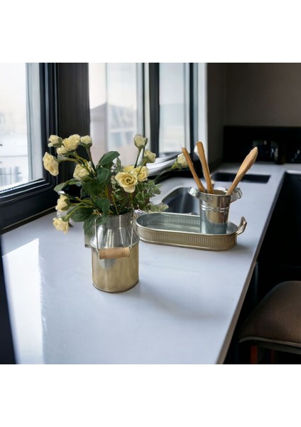 Galvaniz Tarzı Dekoratif 3'lü Set: Vazo, Tepsi ve Kaşıklık fiyatları