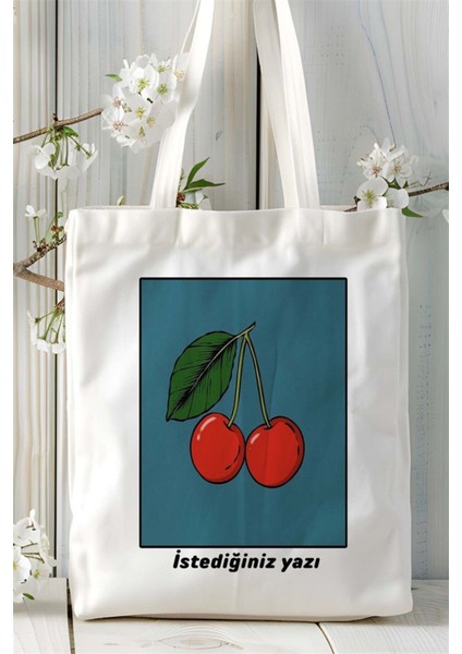 Vişne Baskılı Bez Çanta Omuz Çantası Kişiye Özel Desen 2 fiyatları