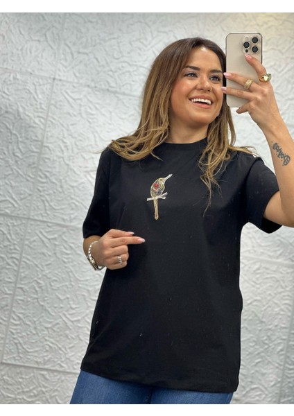 Siyah Kuşlu Tshirt