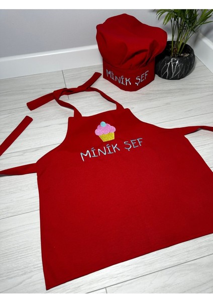 Kırmızı Minik Şef Cupcake Önlüğü ve Şapkası, Sevimli ve Şık Çocuk Tasarımı fiyatları