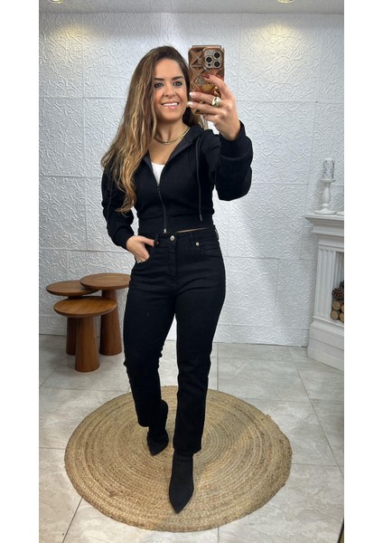 Fermuarlı Kapüşonlu Siyah Crop Ceket fırsatları