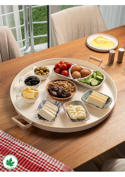 2'li Ahşap Kulplu Metal Tepsi Seti, 51 cm ve 37 Cm, Çay ve Kahve Sunum Için fırsatları