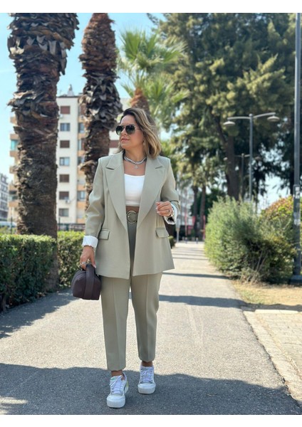 Beli Kemerli Mint Havuç Pantolon