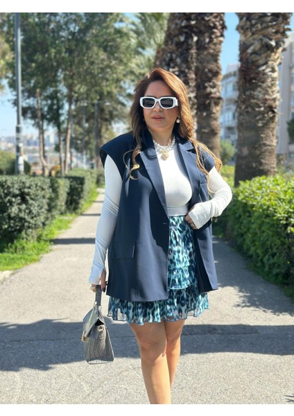 Kemerli Lacivert Yelek modelleri