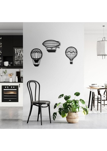 Siyah Uçan Balon Duvar Süsü 3 Parça, Dekoratif ve Şık Tasarım