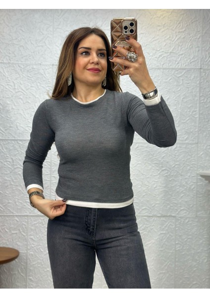 Bisiklet Yaka Düz Gri Body