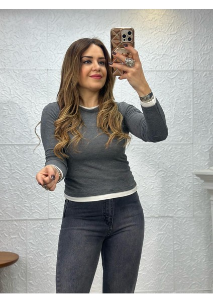 Bisiklet Yaka Düz Gri Body modelleri