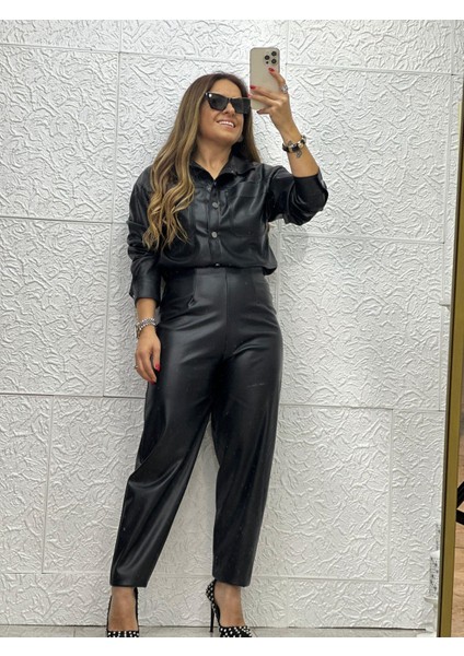 Siyah Pens Detaylı Deri Pantolon fırsatları