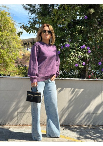 Yıkamalı Kumaş Mürdüm 3 Iplik Sweatshirt fırsatları