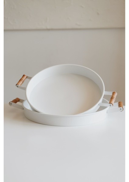 2'li Beyaz Galvaniz Ahşap Kulplu Tepsi Seti (37CM+32CM) fiyatları