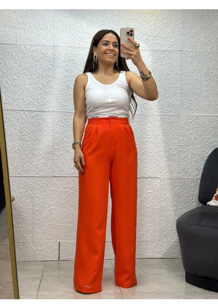 Taş Detaylı Turuncu Palazzo Pantolon