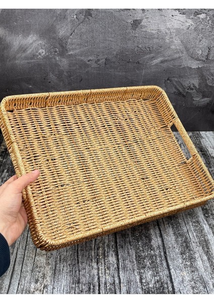 Haki Büyük Dikdörtgen Hasır Tepsi, Sunum ve Düzenleme Için Ideal, 40X30CM fiyatları