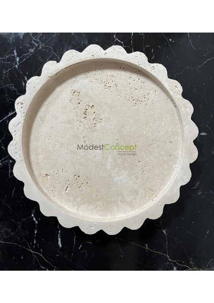 Doğal Traverten Yuvarlak Mermer Tepsi, Banyo Düzenleyici ve Sunum Tabağı, Kenar Detaylı fiyatları