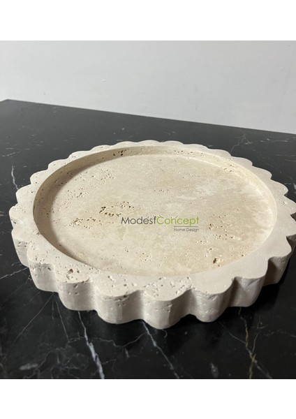 Doğal Traverten Yuvarlak Mermer Tepsi, Banyo Düzenleyici ve Sunum Tabağı, Kenar Detaylı modelleri